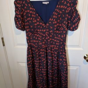eShakti navy blue and red vintage look dress